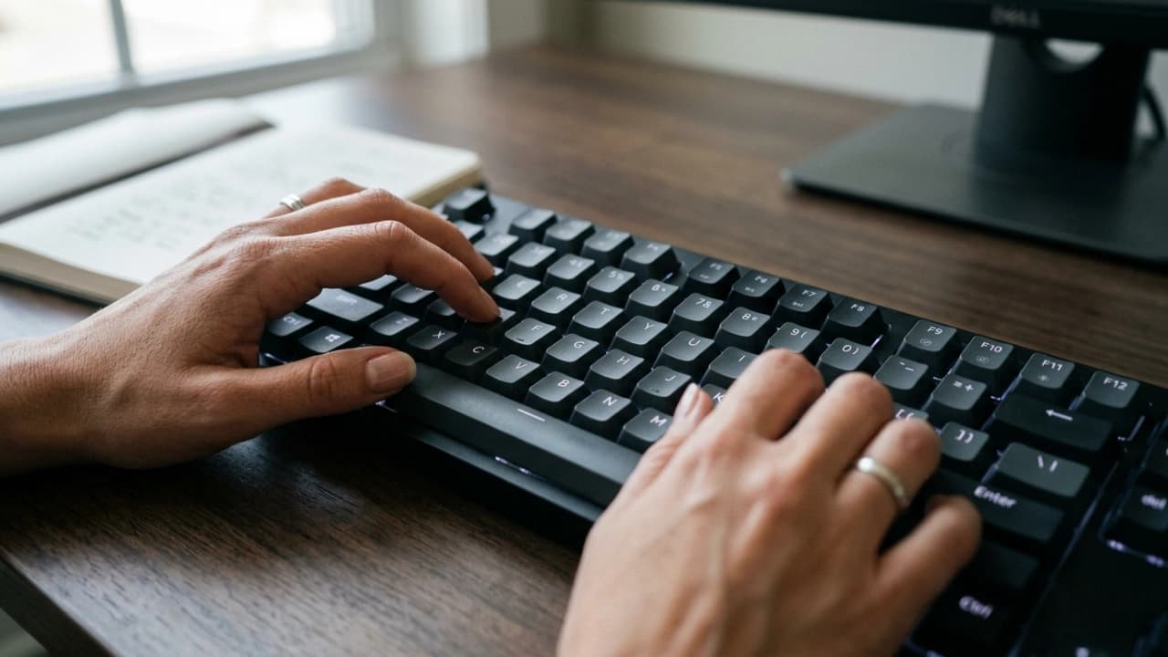 Content creator workspace with social media planning materials and creative tools